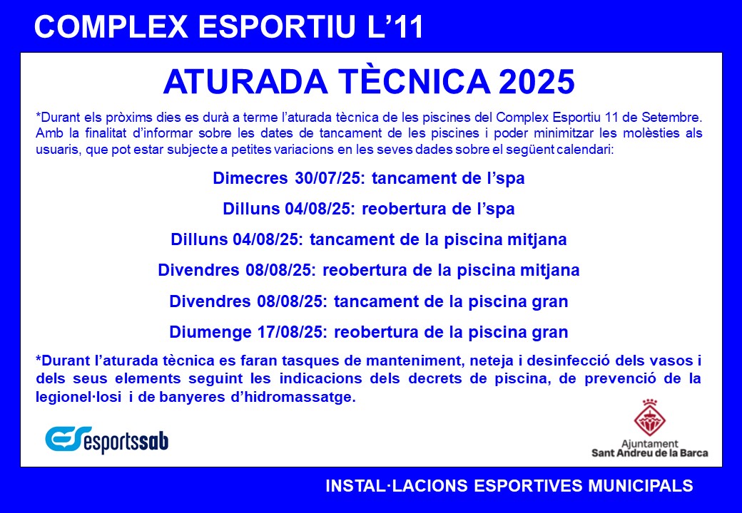 Imatge de la notícia: Aturada Tècnica piscines Complex l'11 setembre